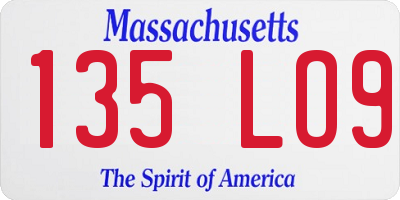 MA license plate 135LO9