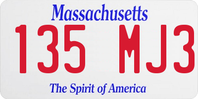 MA license plate 135MJ3