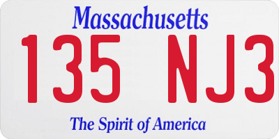 MA license plate 135NJ3