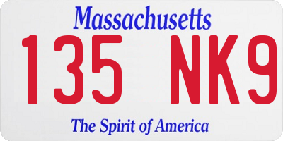 MA license plate 135NK9