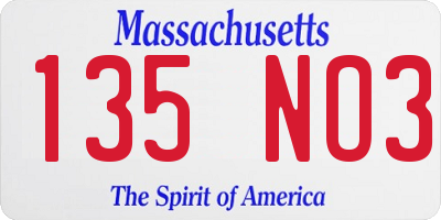 MA license plate 135NO3