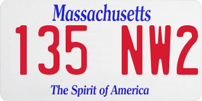 MA license plate 135NW2