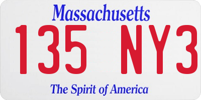 MA license plate 135NY3