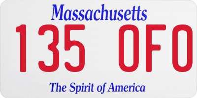 MA license plate 135OF0