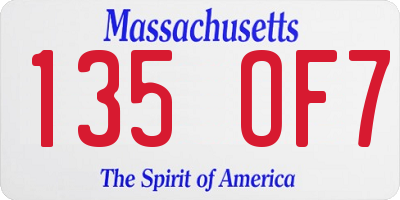MA license plate 135OF7