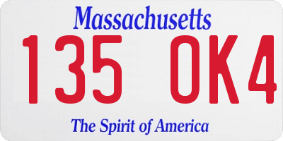 MA license plate 135OK4