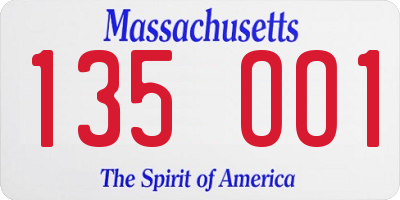 MA license plate 135OO1