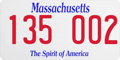 MA license plate 135OO2