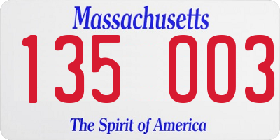 MA license plate 135OO3