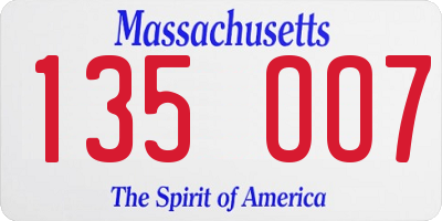 MA license plate 135OO7