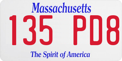 MA license plate 135PD8