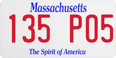 MA license plate 135PO5