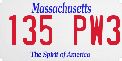 MA license plate 135PW3