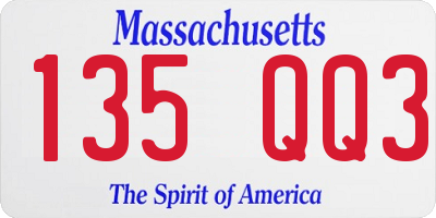 MA license plate 135QQ3