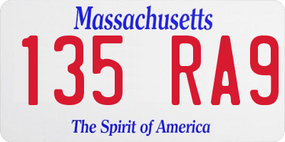 MA license plate 135RA9