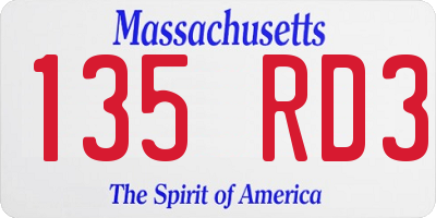 MA license plate 135RD3