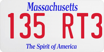 MA license plate 135RT3