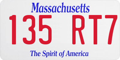 MA license plate 135RT7