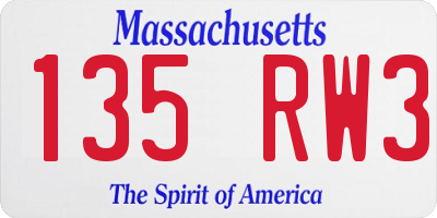 MA license plate 135RW3