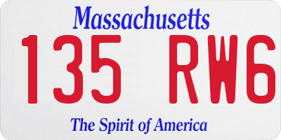 MA license plate 135RW6