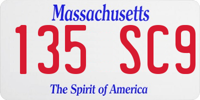 MA license plate 135SC9