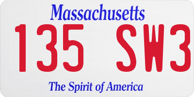 MA license plate 135SW3