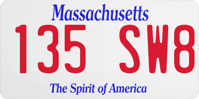 MA license plate 135SW8