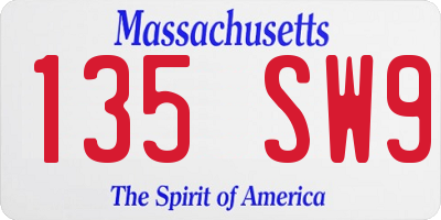 MA license plate 135SW9