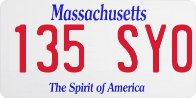 MA license plate 135SY0