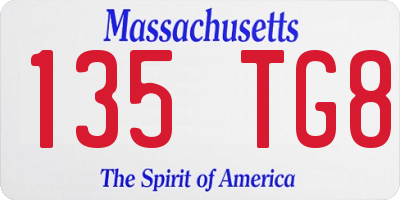 MA license plate 135TG8