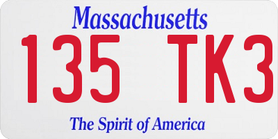 MA license plate 135TK3