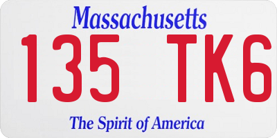 MA license plate 135TK6