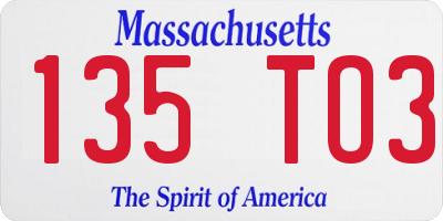 MA license plate 135TO3