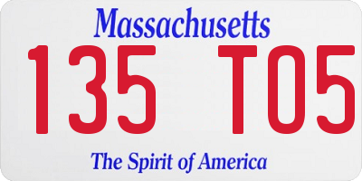 MA license plate 135TO5