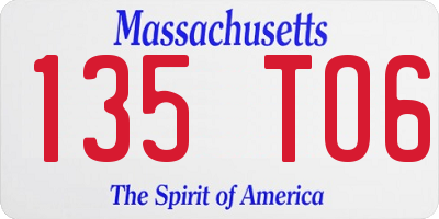 MA license plate 135TO6