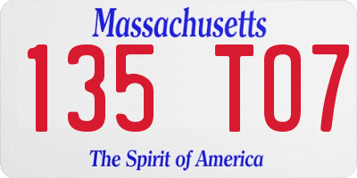 MA license plate 135TO7