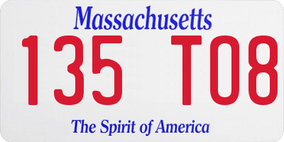 MA license plate 135TO8