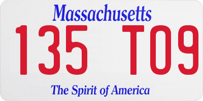 MA license plate 135TO9