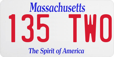 MA license plate 135TW0