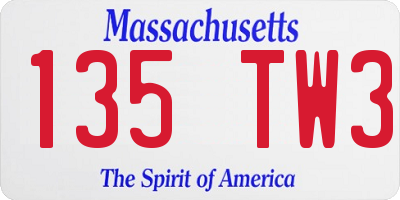 MA license plate 135TW3