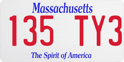 MA license plate 135TY3