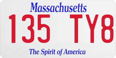 MA license plate 135TY8