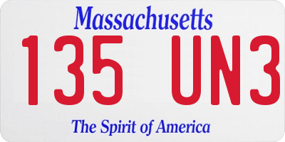 MA license plate 135UN3