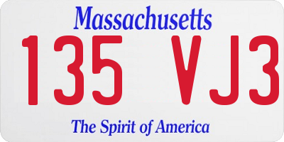 MA license plate 135VJ3