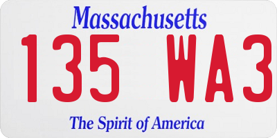 MA license plate 135WA3