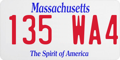 MA license plate 135WA4