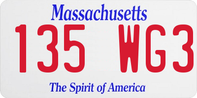 MA license plate 135WG3