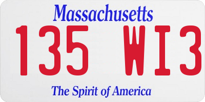 MA license plate 135WI3