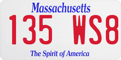 MA license plate 135WS8