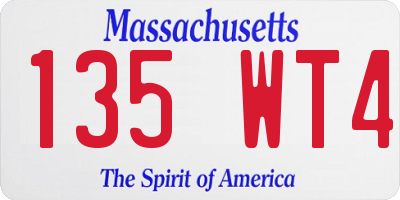 MA license plate 135WT4